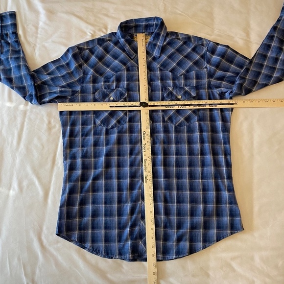 Wrangler-Men's Western Shirt-Blue Plaid-Long Sleeve Button Up-Pearl Snaps-Large‎ - Picture 3 of 10